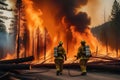 Firefighters extinguish a forest fire. Generative AI Royalty Free Stock Photo