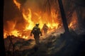 Firefighters fighting a fire in the forest. 3D rendering, Firefighters battling a wildfire, AI Generated Royalty Free Stock Photo