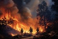 Firefighters fighting a fire in the forest. 3D rendering, Firefighters battling a wildfire, AI Generated Royalty Free Stock Photo