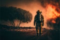 firefighters at a fire in the forest, generative ai Royalty Free Stock Photo