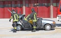 Firefighters freed a wounded trapped in car after an acci Royalty Free Stock Photo