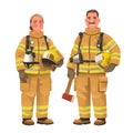 Firefighters. Happy man and a woman, fire service workers, wearing protective uniforms. Firewoman and fireman Royalty Free Stock Photo