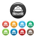 Firefighters helmet icons set color