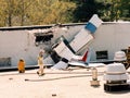 Firefighters investigate a plane crash