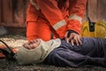 Firefighters save lives from fire making CPR Royalty Free Stock Photo