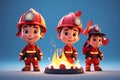 Firefighters Stand Next to Raging Fire, Battling to Save Lives and Extinguish Flames. Generative AI.