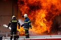 Firefighters struggle to extinguish the fire that broke out at a Royalty Free Stock Photo