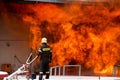 Firefighters struggle to extinguish the fire that broke out at a Royalty Free Stock Photo