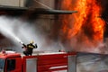 Firefighters struggle to extinguish the fire that broke out at a Royalty Free Stock Photo