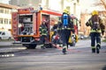 Firefighters successfully completed the firefighting Royalty Free Stock Photo