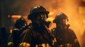 Firefighters, team of men fighting fire Royalty Free Stock Photo