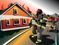 Firefighters try to extinguish burning houses