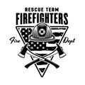 Firefighters vector emblem, logo, badge or label design illustration in monochrome style isolated on white background Royalty Free Stock Photo