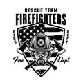 Firefighters vector emblem, logo, badge or label design illustration in monochrome style isolated on white background Royalty Free Stock Photo