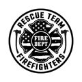 Firefighters vector round emblem, logo, badge or label design illustration in monochrome style with isolated on white Royalty Free Stock Photo