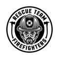 Firefighters vector round emblem, logo, badge or label design illustration in monochrome style with isolated on white Royalty Free Stock Photo