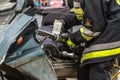 Firefighters working on an auto vehicle extrication