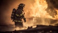 Firefighters working hard to extinguish inferno flames generated by AI