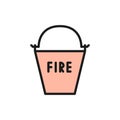 Firefighting bucket, fire equipment flat color line icon.