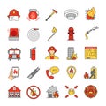Firefighting color icons set