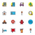 Firefighting filled outline icons set