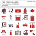 Firefighting and Fire Protection System Safety Icon Set, Firefighter Equipment Tools for Building Fire Prevention Systems. Royalty Free Stock Photo