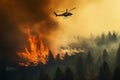 Firefighting Heroics: Helicopter Drops Water on Forest Fire. Generated By Ai Royalty Free Stock Photo