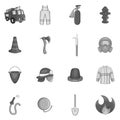 Firefighting icons set, black monochrome style