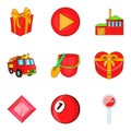 Firefighting icons set, cartoon style