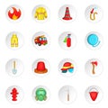 Firefighting icons set, cartoon style