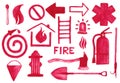 Firefighting icons set. Watercolor signs on the