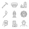 Firefighting linear icons set