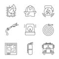 Firefighting linear icons set