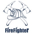 Firefighting logo. The fireman`s head in a mask. Fire department label.