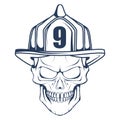 Firefighting logo. The fireman`s head in a mask. Fire department label.