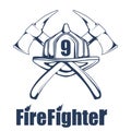 Firefighting logo. The fireman`s head in a mask.