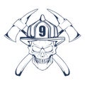 Firefighting logo. The fireman`s head in a mask. Fire department label.