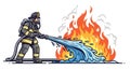 Firefighting Scenario of a Firefighter Using Water Hose to Extinguish Flames in Emergency Situation Royalty Free Stock Photo