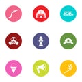 Firefighting service icons set, flat style