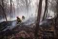 firefighting team works to extinguish flames and prevent the fire from spreading