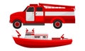 Firefighting Vehicles as Emergency Service for Fire Extinguishing Vector Set Royalty Free Stock Photo