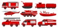 Firefighting vehicles set, emergency service for firefighting operations vector Illustrations on a white background