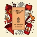 Firefighting Vintage Elements Poster, vintage style. Finished Label with Design Template Elements. extinguisher, glove