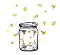 Fireflies flying around the jar