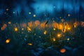 Fireflies flying in night forest Royalty Free Stock Photo