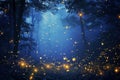 Fireflies flying in night forest Royalty Free Stock Photo