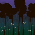 Fireflies in the forest at night