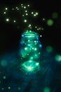 Fireflies In A Jar On A Dark Background
