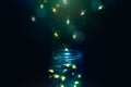 Fireflies In A Jar On A Dark Background