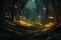 Fireflies night forest art. Generate Ai Royalty Free Stock Photo